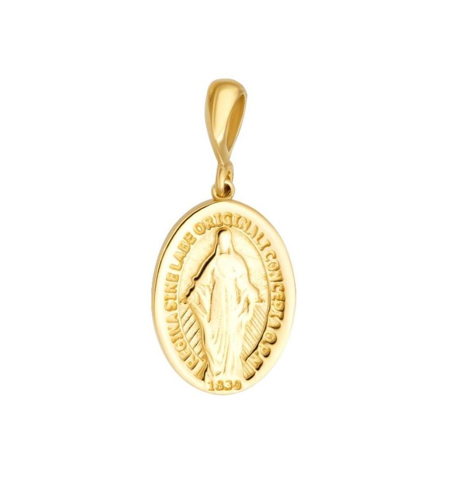 14K Solid Yellow Gold Virgin Mary Necklace, Jesus Necklace
