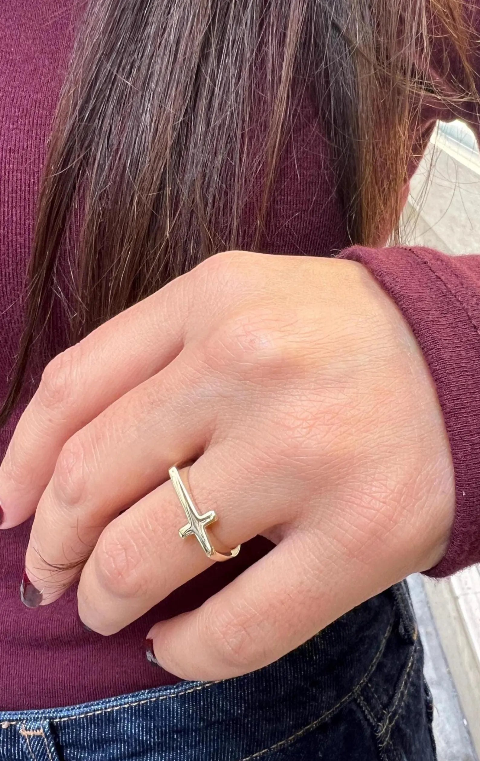 14K Solid Yellow Gold Cross Ring