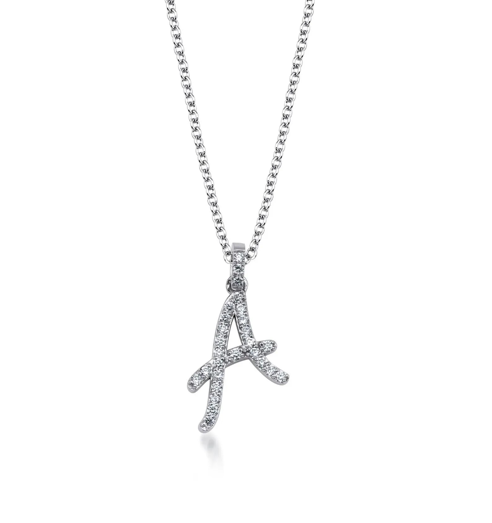 Collier initial en diamant en or blanc massif 14K, collier lettre A de script