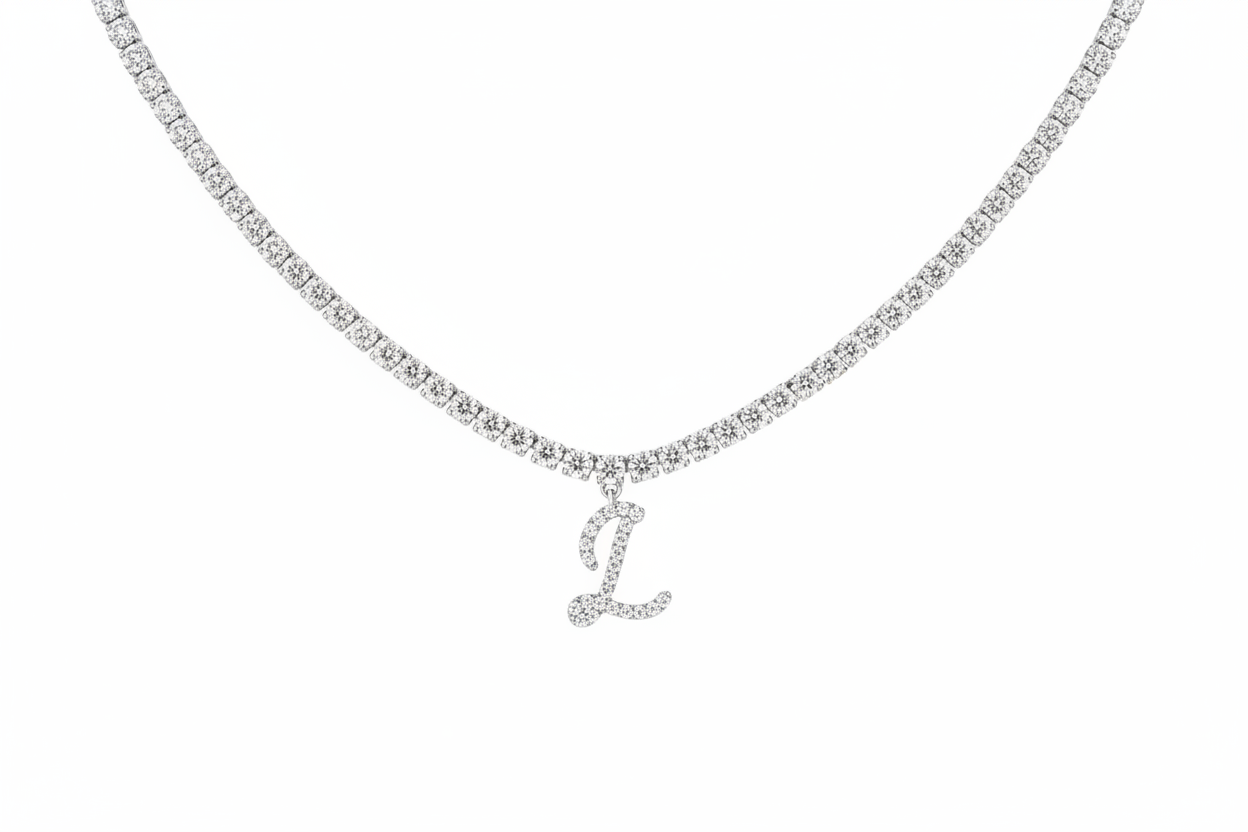 14K White Gold 15 Carats Lab Grown Diamond Tennis Necklace