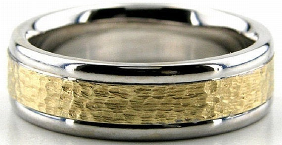 Two Tone Gold Hammered Finish Mens Wedding Bands