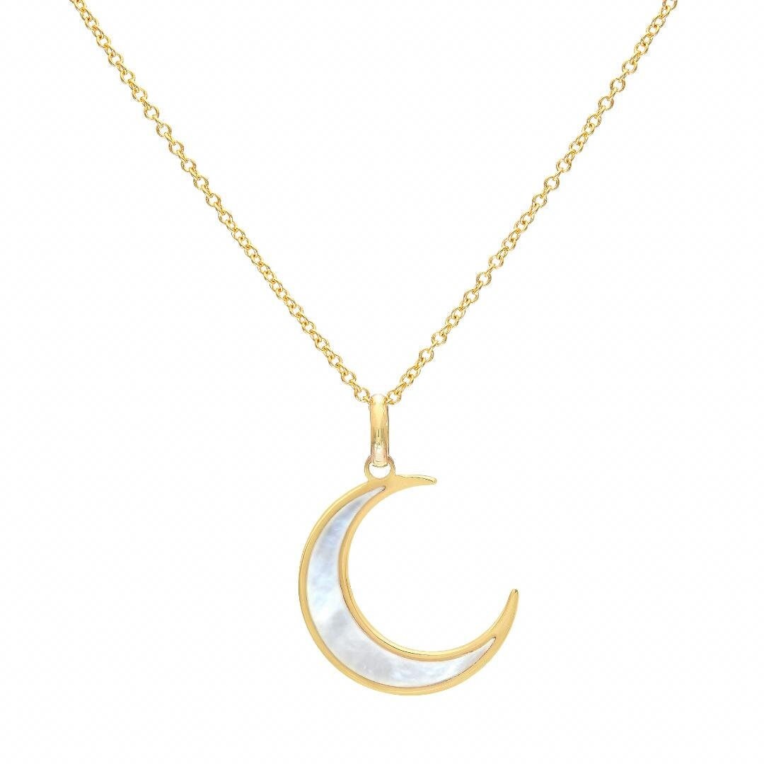 Collar de luna creciente de nácar de oro amarillo de 14 quilates