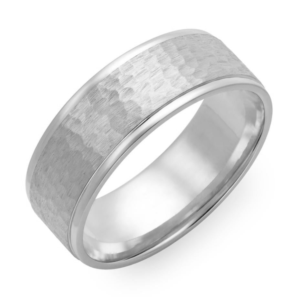 Platinum Hammered Finish Mens Wedding Bands