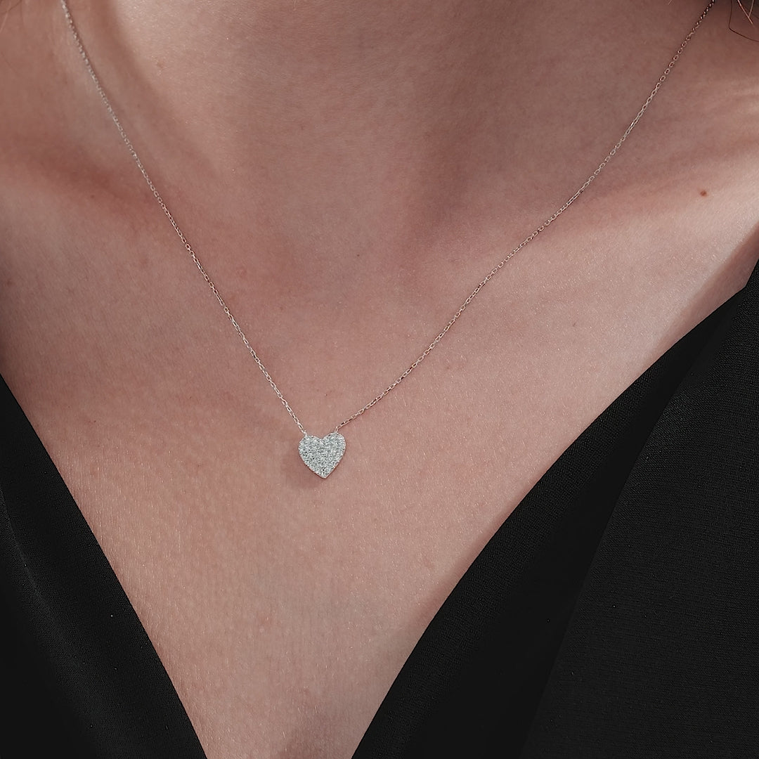 14K solid white gold dainty heart necklace with CZ, perfect for everyday wear, showcasing a delicate minimalist design.