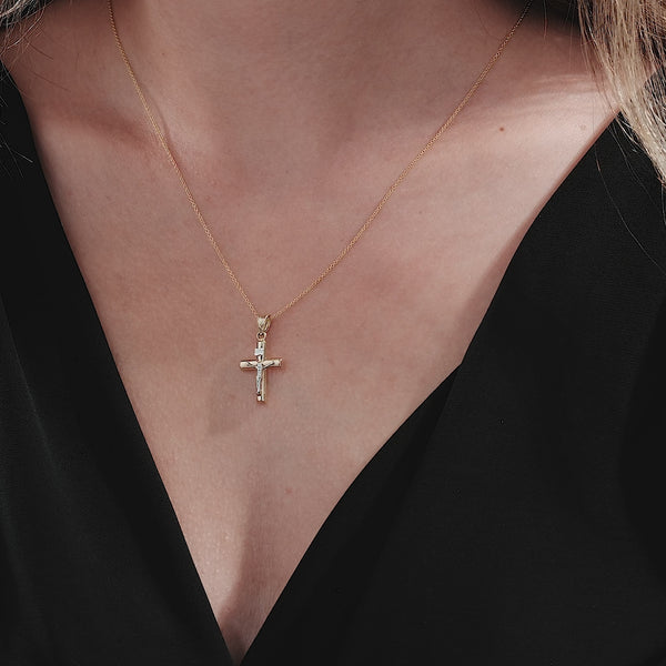 14K Two Tone Gold Cross Necklace