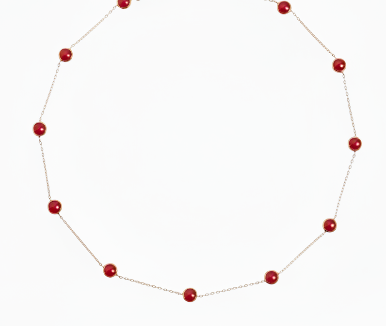 Collier de rubis de station de perles en or jaune massif 14 carats