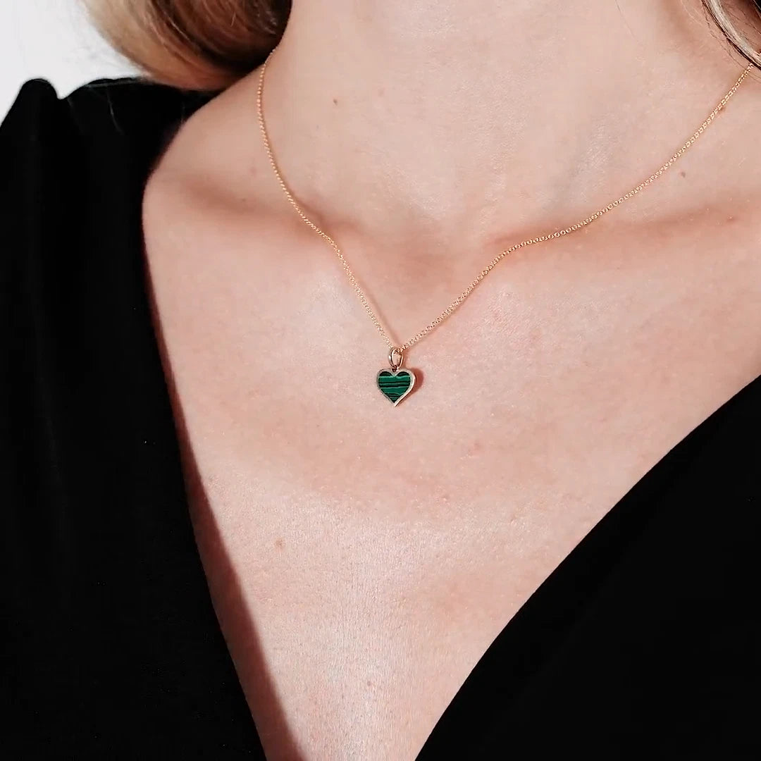 14K Yellow Gold Minimalist Malachite Heart Necklace