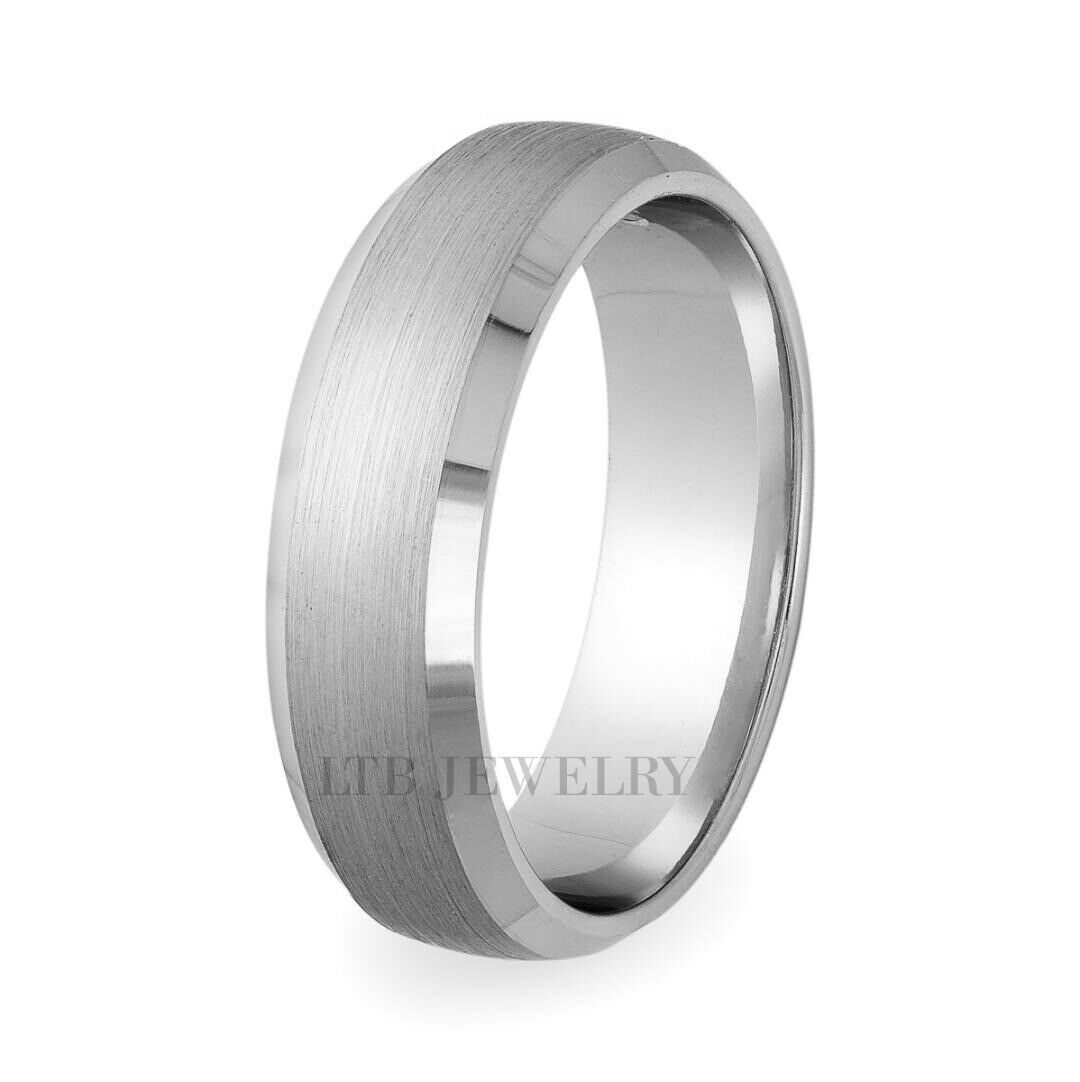 7mm 10K 14K 18K White Gold Beveled Edge Mens Wedding Rings