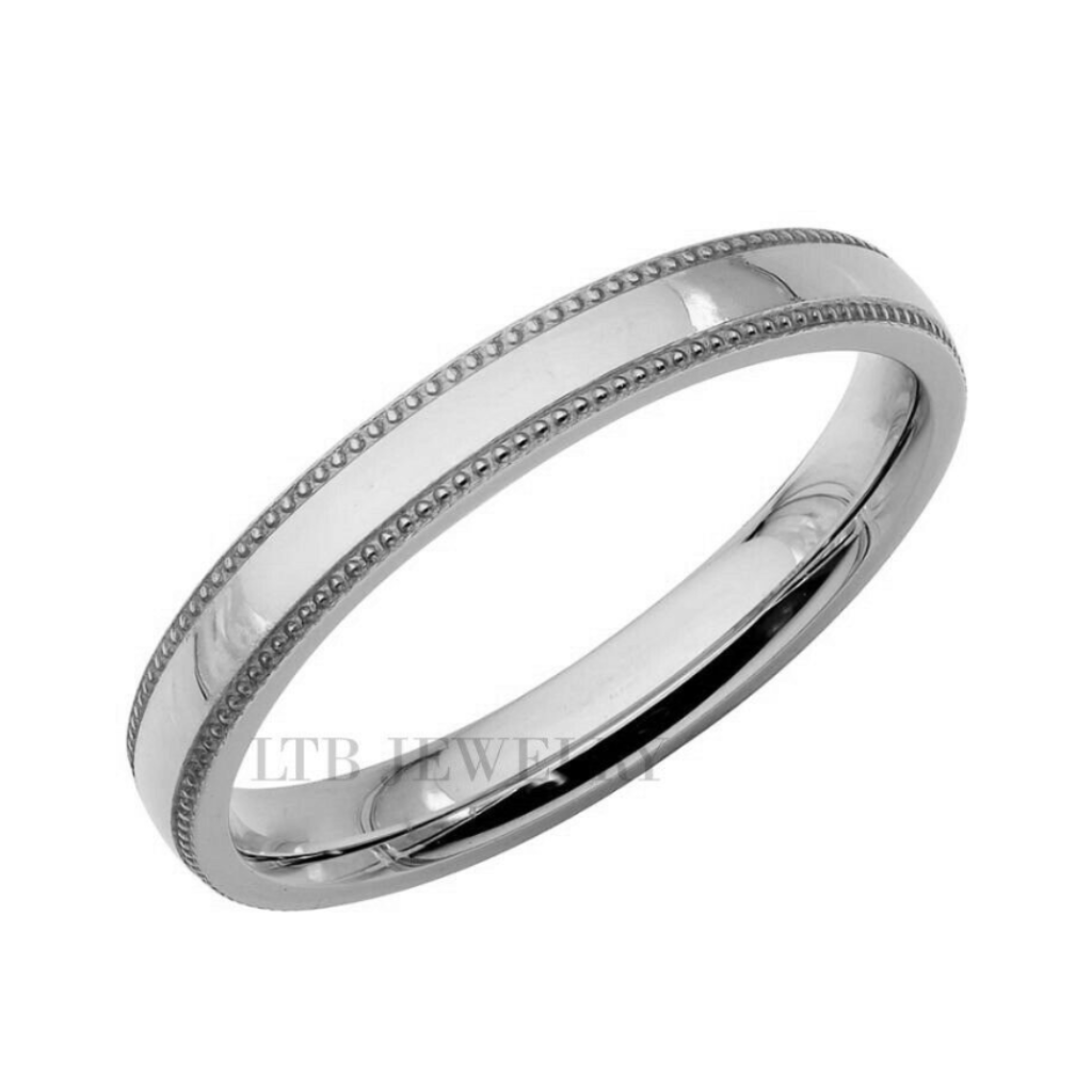 Alliances en platine Milgrain pour hommes et femmes, dôme de 3 mm