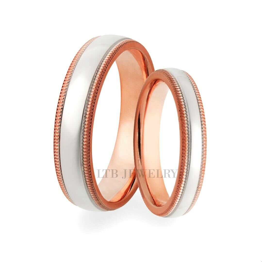 14K White and Rose Gold His and Hers Wedding Rings