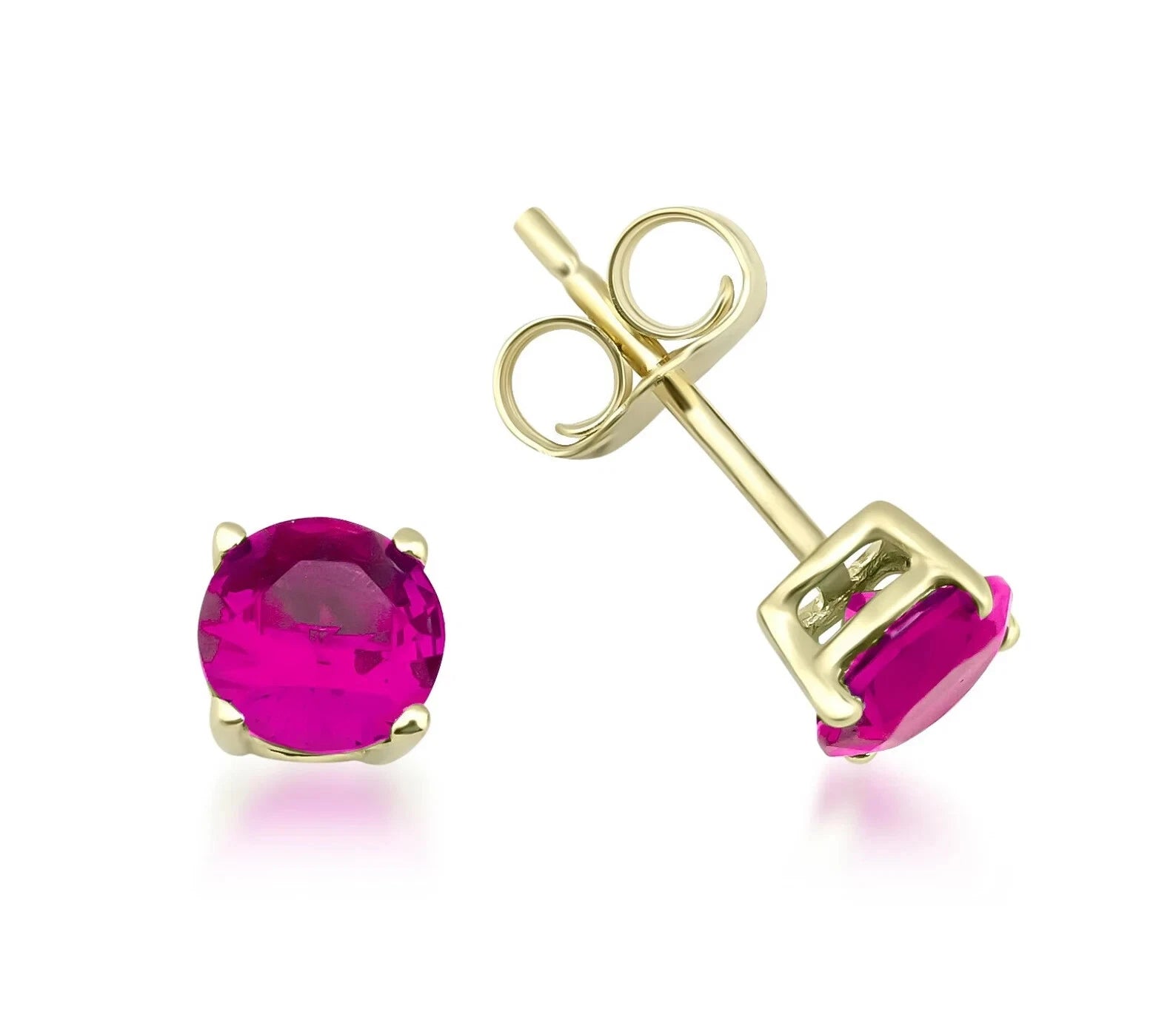 Boucles D'Oreilles Or 14 Carats Avec Rubis Synthétiques Et Diamants - Fermoir Clous