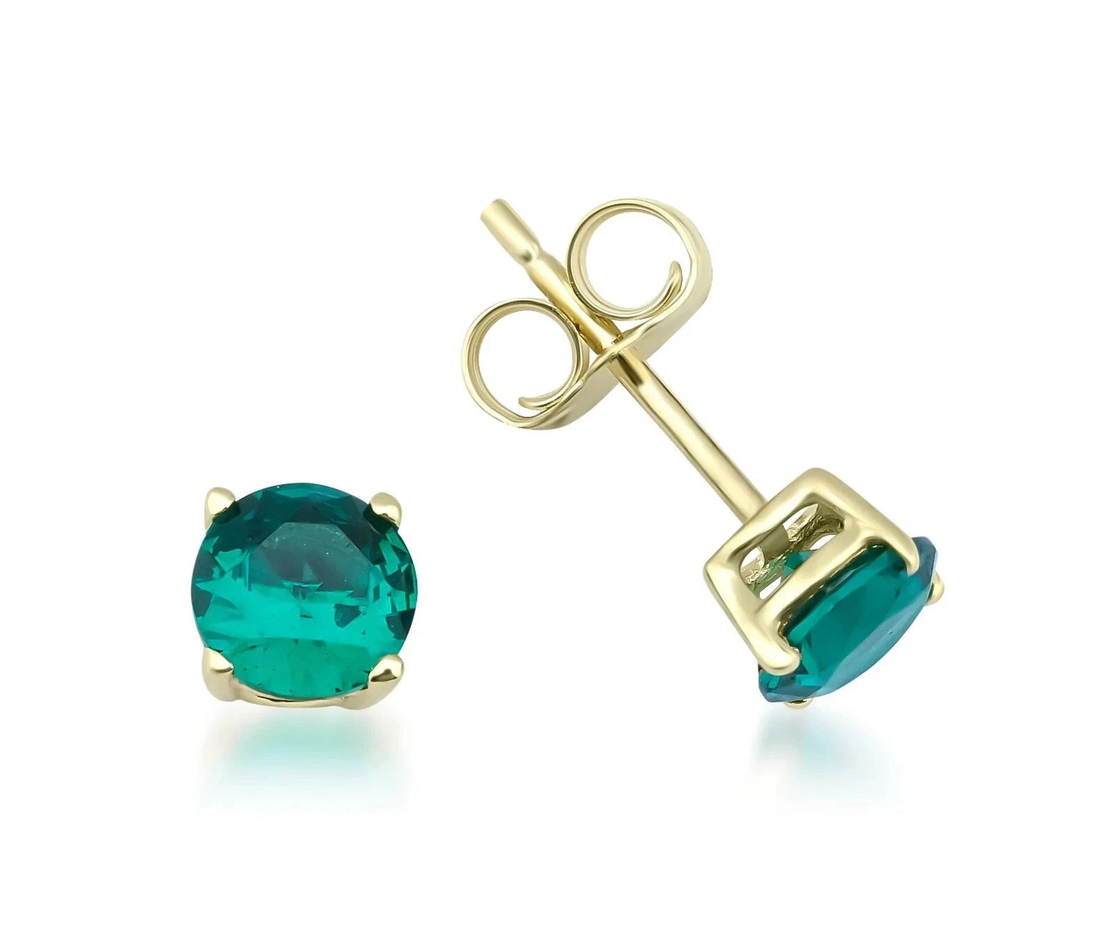 Boucles d'oreilles à tige en or jaune 14 carats avec émeraude ronde de 5 mm