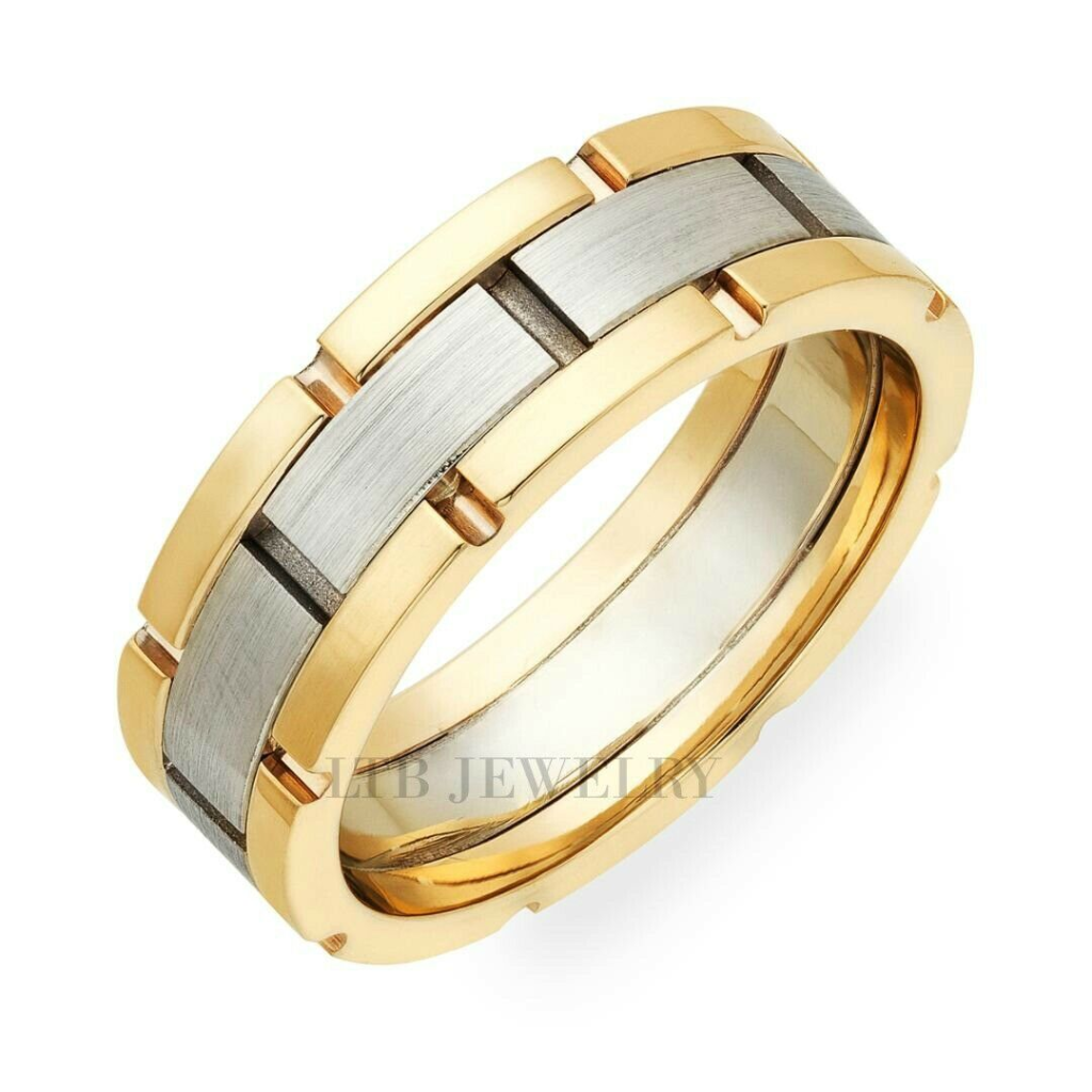 18K Yellow Gold and Platinum Handmade Wedding Bands