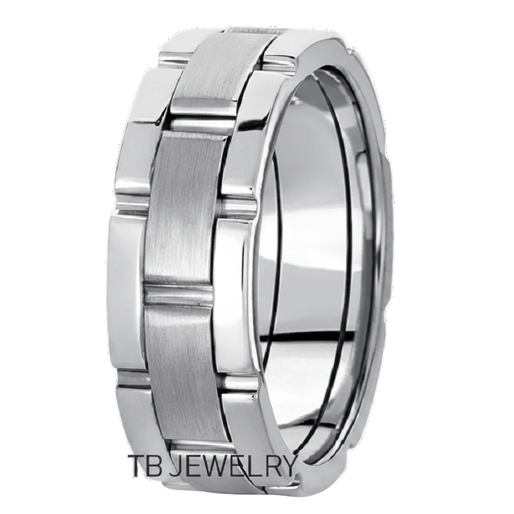 14K White Gold Handmade Mens Wedding Band