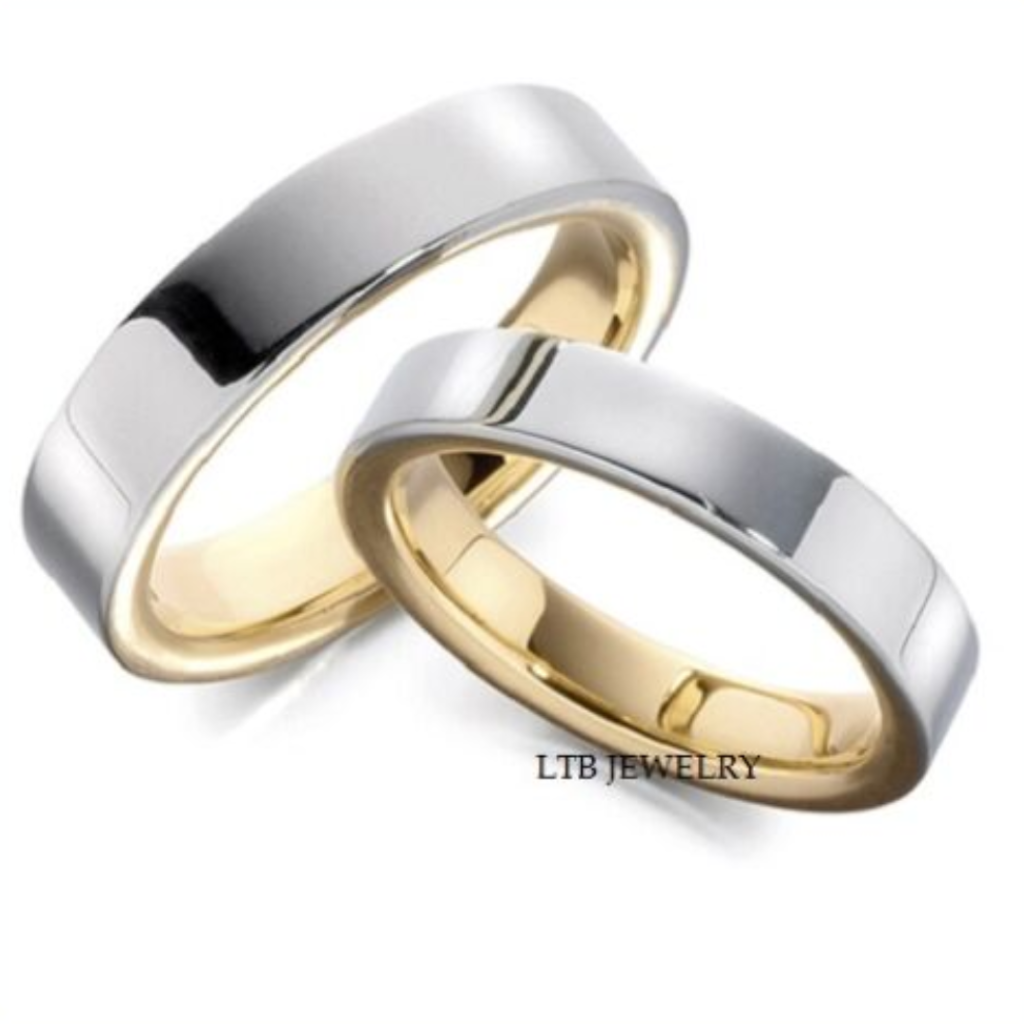 5mm 10K 14K 18K White and Yellow Gold His and Hers Wedding Bands