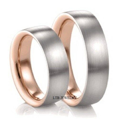 Juego de anillos de boda con diamantes para él y para ella en oro de dos tonos