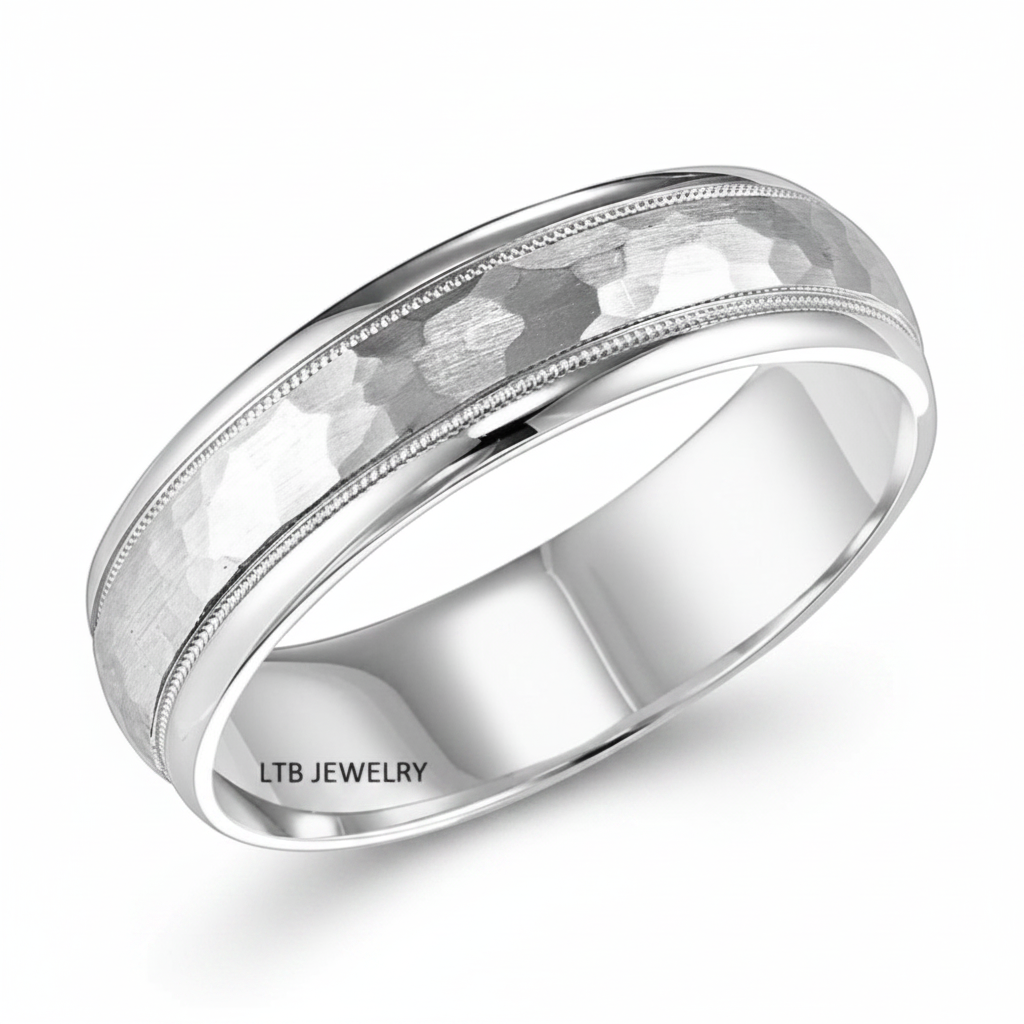 6mm 10K 14K 18K White Gold Mens Wedding Bands