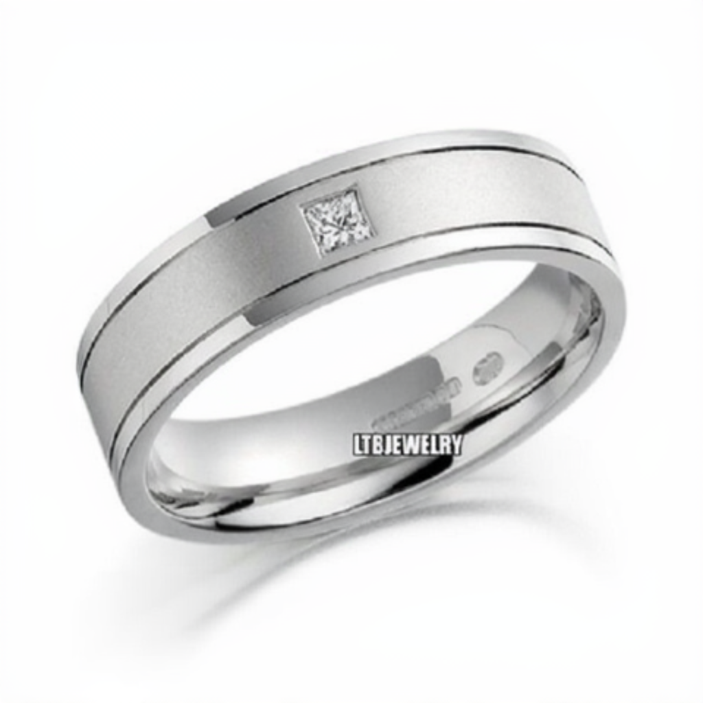 Alliance en platine avec diamants taille princesse