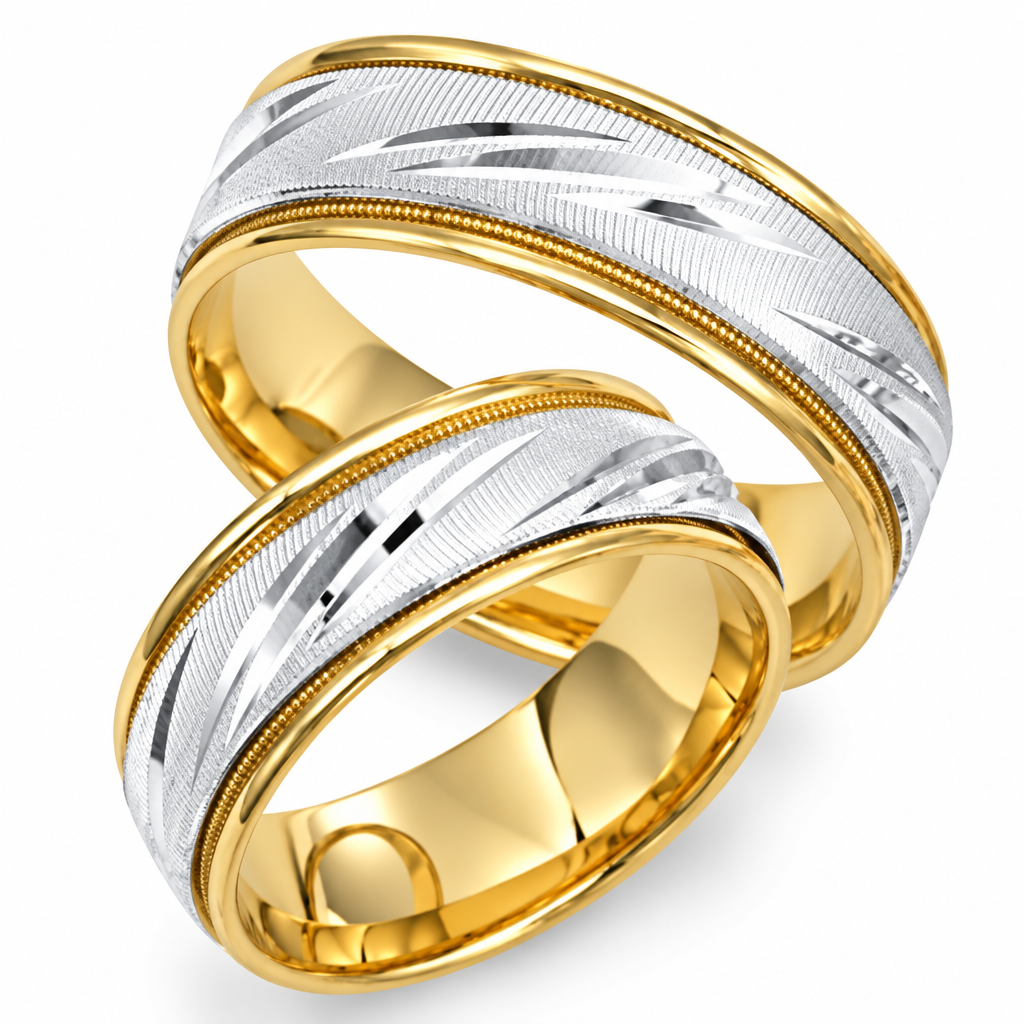 Juego de anillos de boda a juego para él y para ella en oro amarillo de 18 quilates y platino