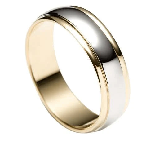6mm 10K 14K 18K Solid White and Yellow Gold Mens Wedding Rings