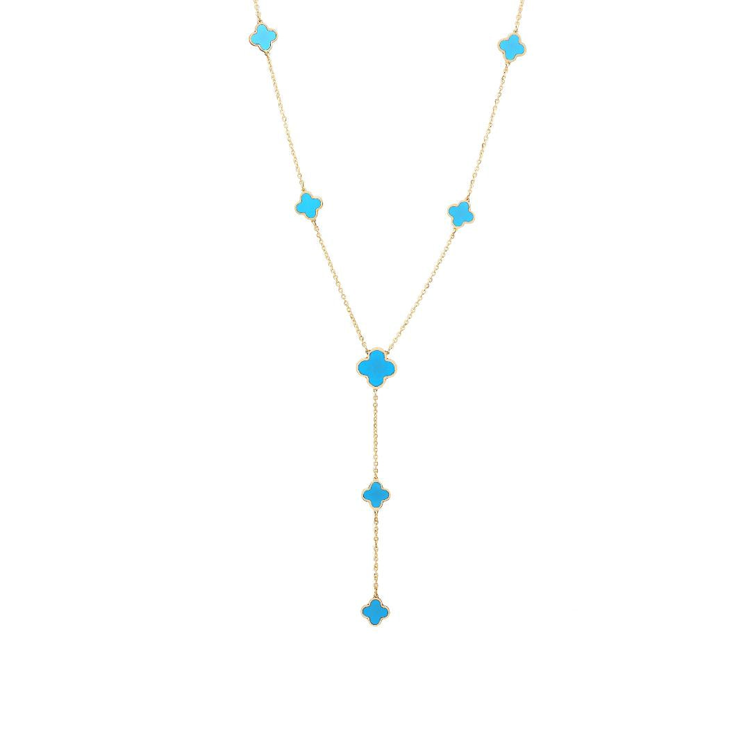 Collier trèfle turquoise en or jaune massif 14 carats