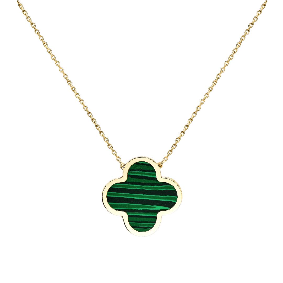 Collar grande de trébol de turquesa individual de oro amarillo de 14 quilates