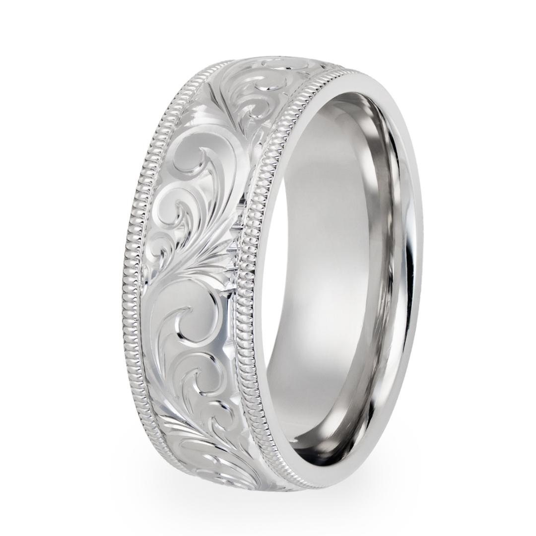 Alliances pour hommes en platine gravées à la main