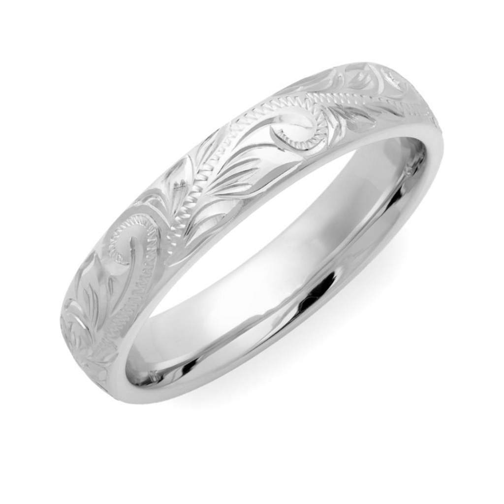 Platinum Hand Engraved Wedding Bands