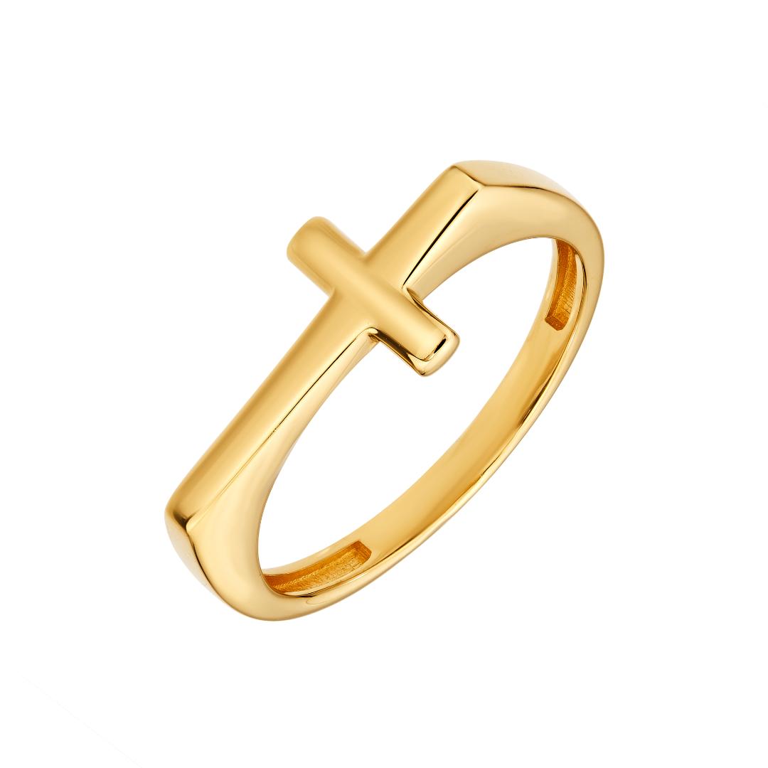 14K Solid Yellow Gold Cross Ring