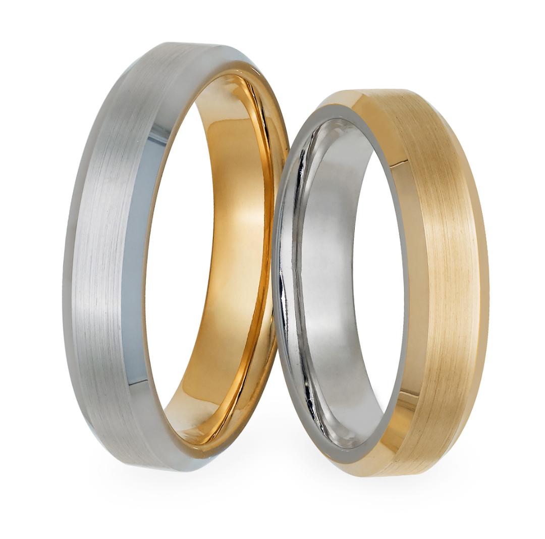 White and Yellow Gold His and Hers Wedding Bands