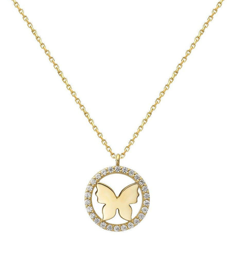 14K Solid Yellow Gold Butterfly Necklace
