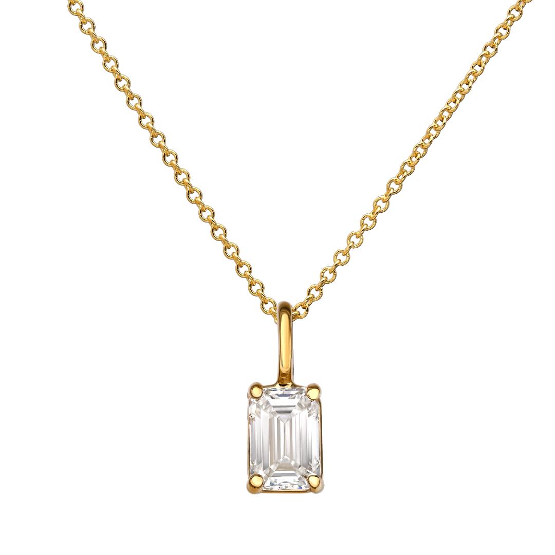 14K Yellow Gold 1 Carat Emerald Cut Lab Diamond Solitaire Necklace