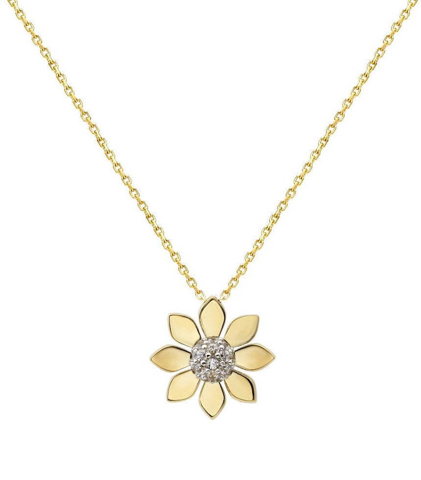 14K Solid Yellow Gold Daisy Flower Necklace