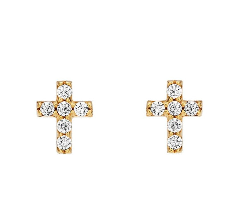 Aretes minimalistas de oro amarillo de 14 quilates con diseño de mal de ojo