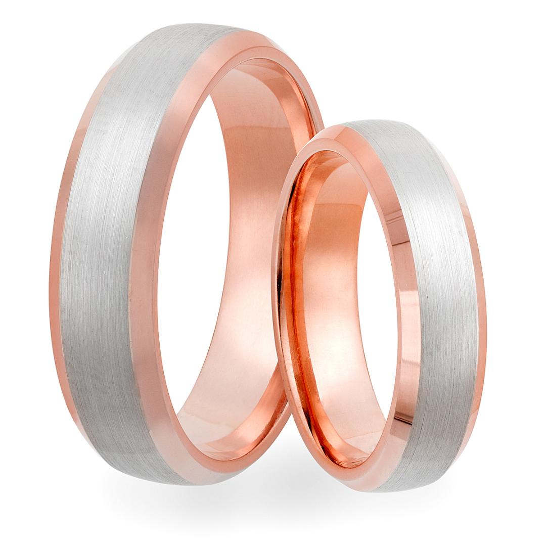 14K Solid Rose Gold and Platinum His and Hers Wedding Rings