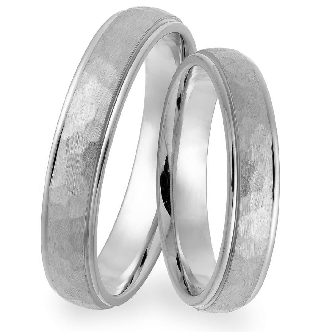 Platinum Hammered Finish His and Hers Wedding Bands