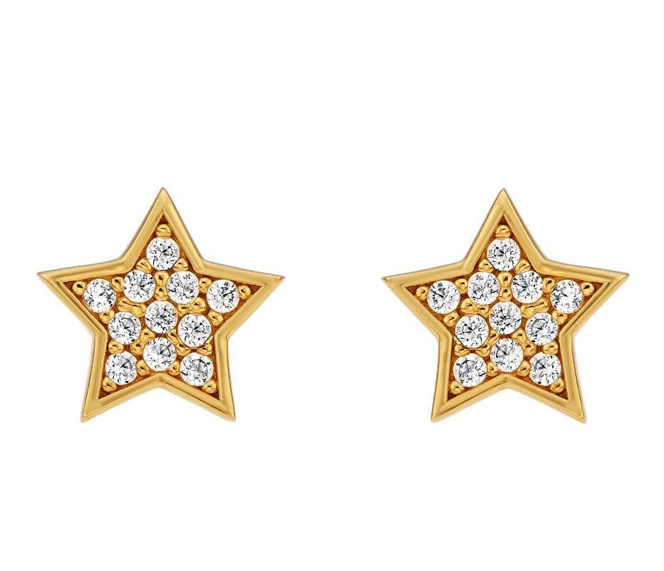 Aretes minimalistas de oro amarillo de 14 quilates con diseño de mal de ojo