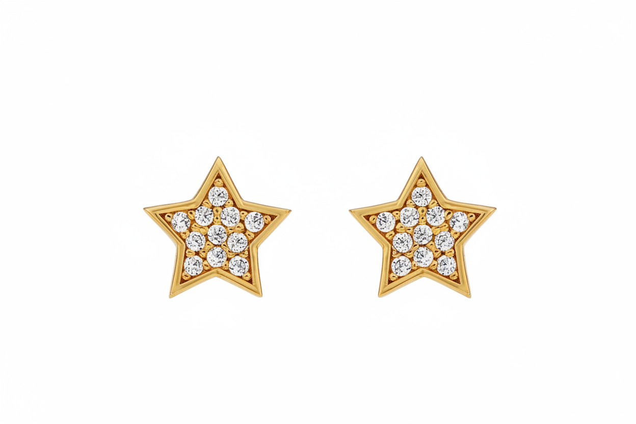 14K Yellow Gold Minimalist Star Earrings