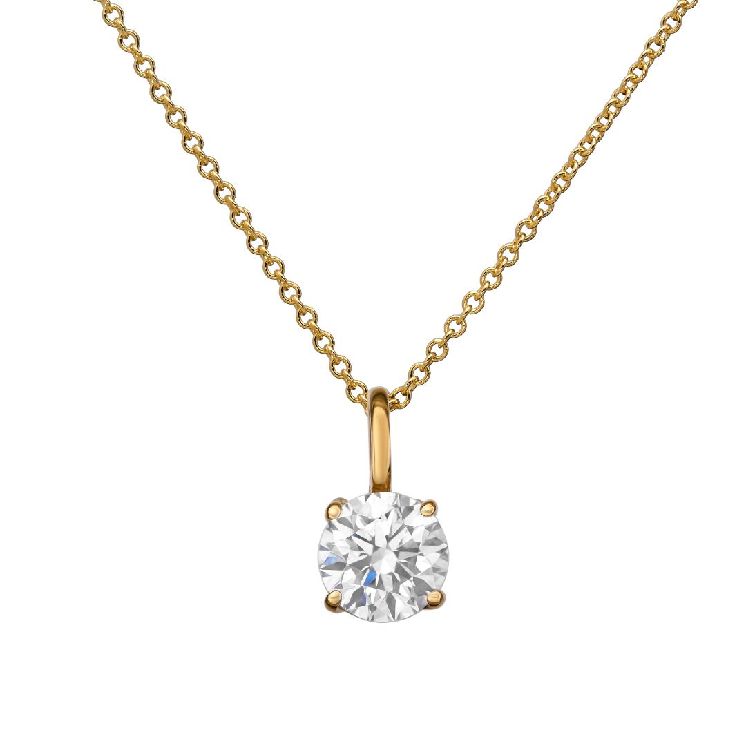 14K Yellow Gold 1 Carat Round Lab Diamond Solitaire Necklace