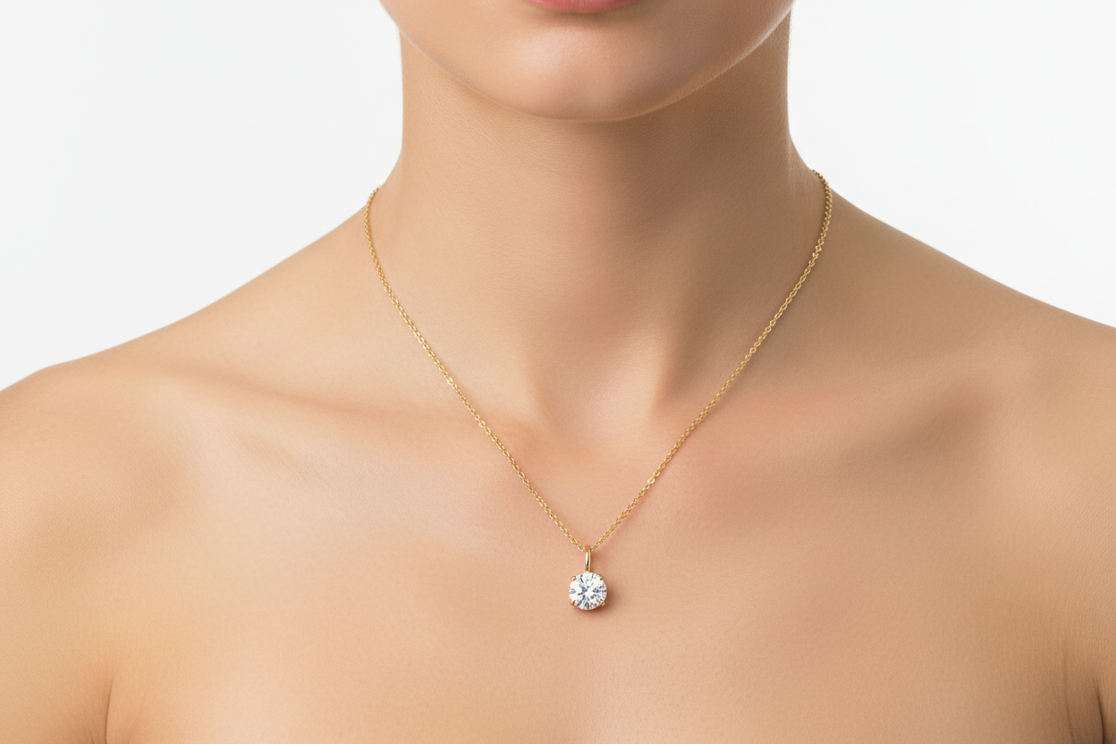 14K Yellow Gold 1 Carat Round Lab Diamond Solitaire Necklace