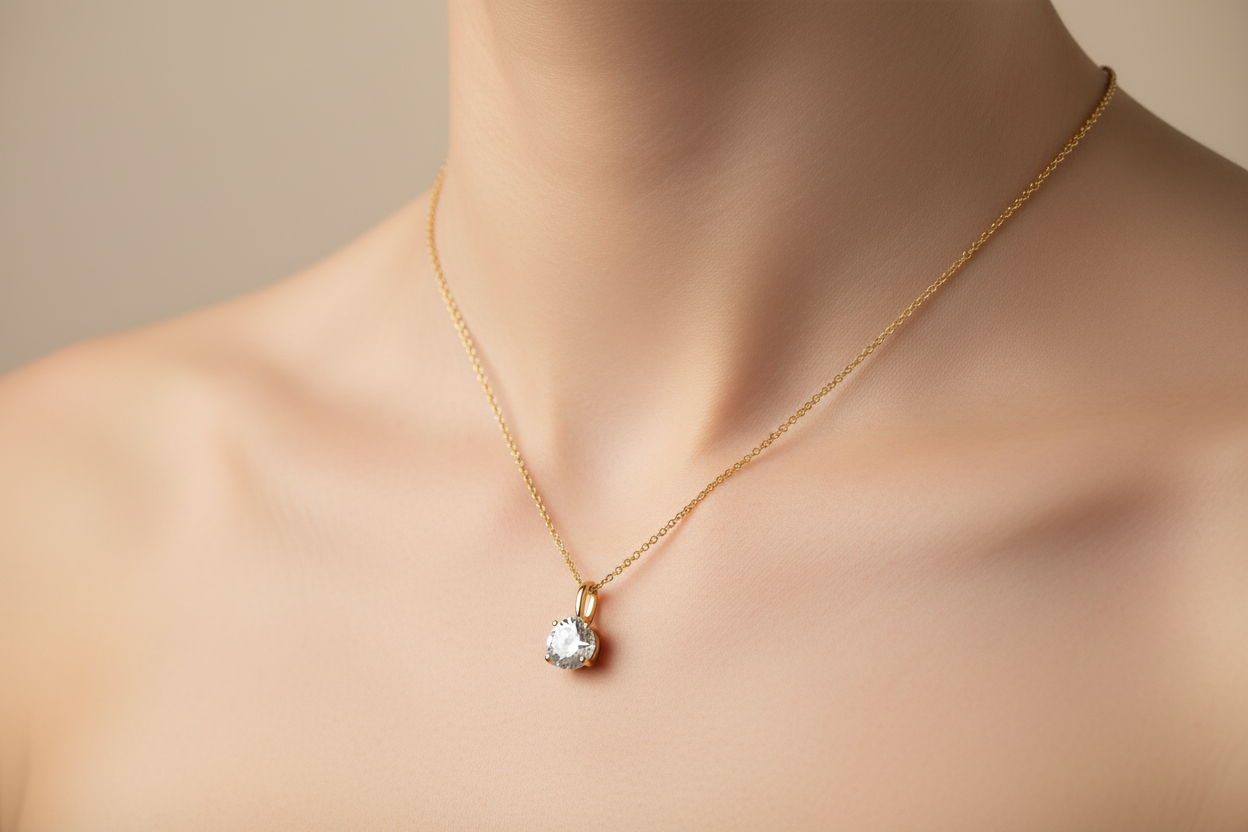 14K Yellow Gold 1 Carat Round Lab Diamond Solitaire Necklace