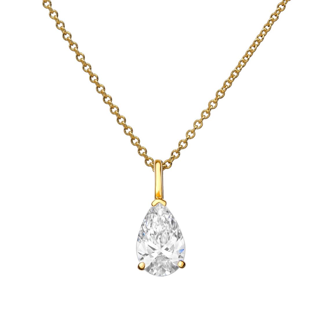 14K Yellow Gold 1 Carat Pear Shape Lab Diamond Solitaire Necklace