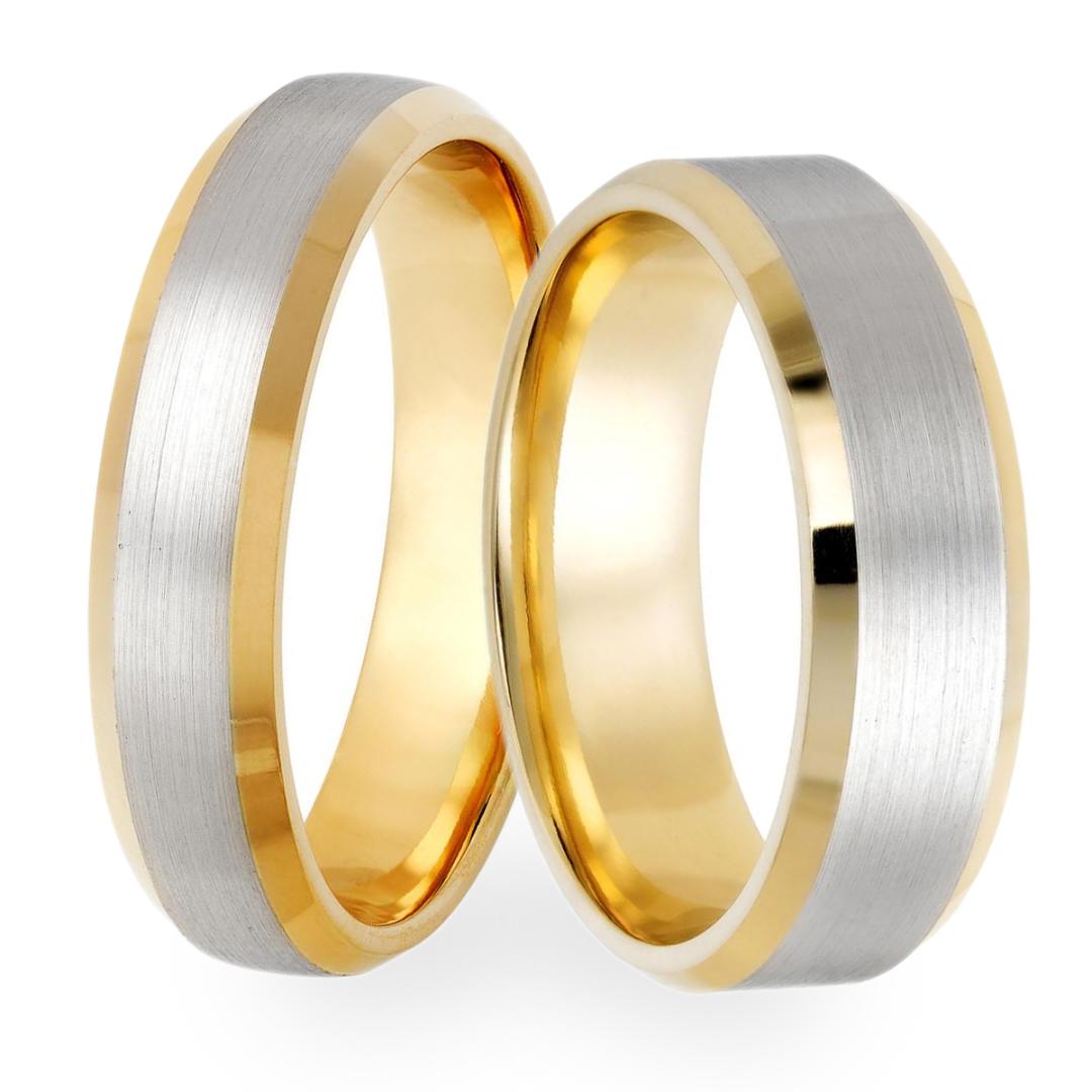18K Solid Yellow and Platinum His and Hers Wedding Rings