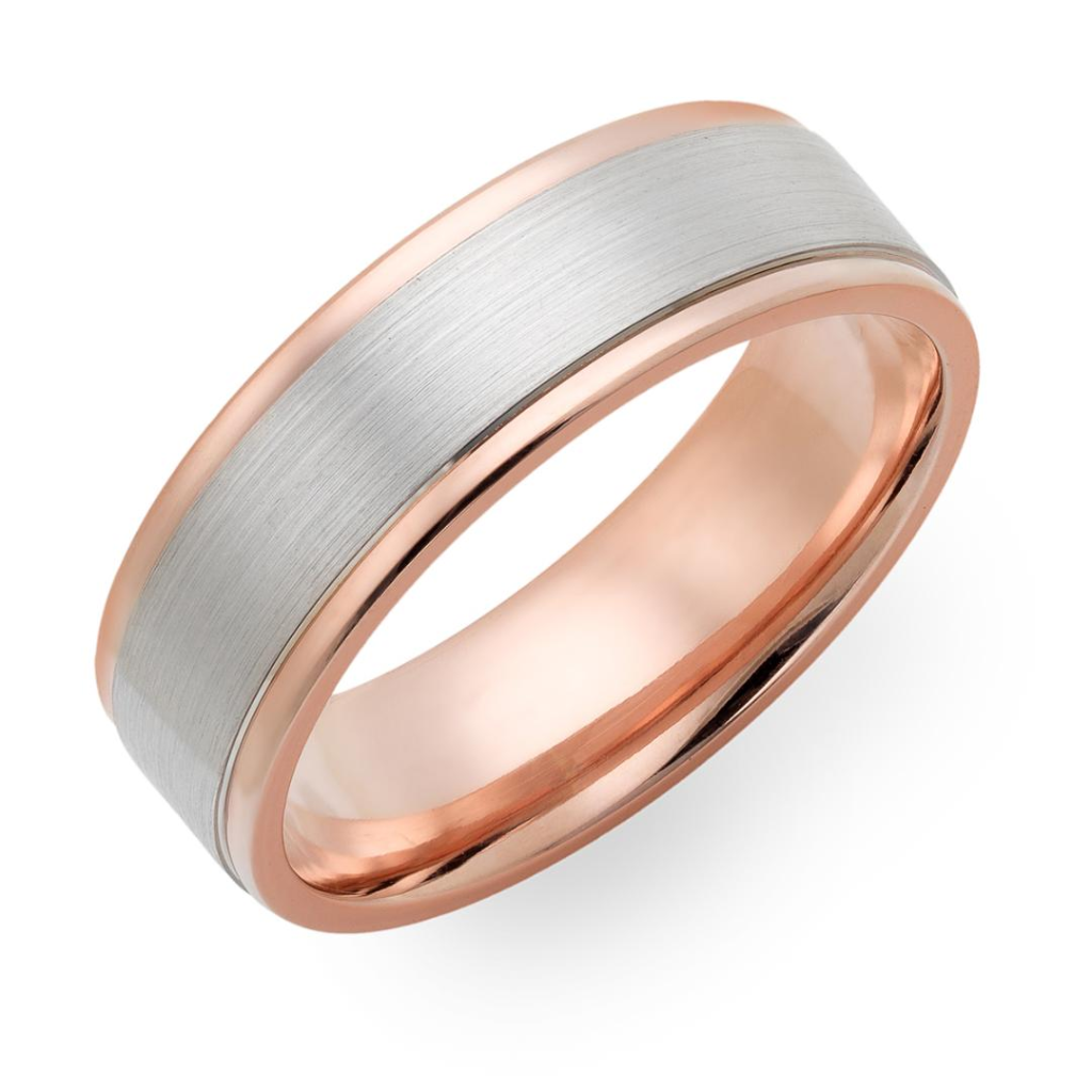 Alianzas de boda de oro blanco y rosa macizo de 14 quilates