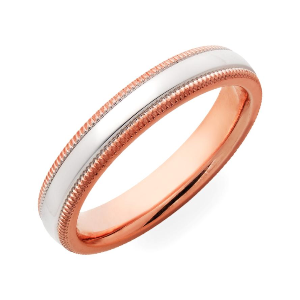 Alliances unies en or rose massif 14 carats et platine