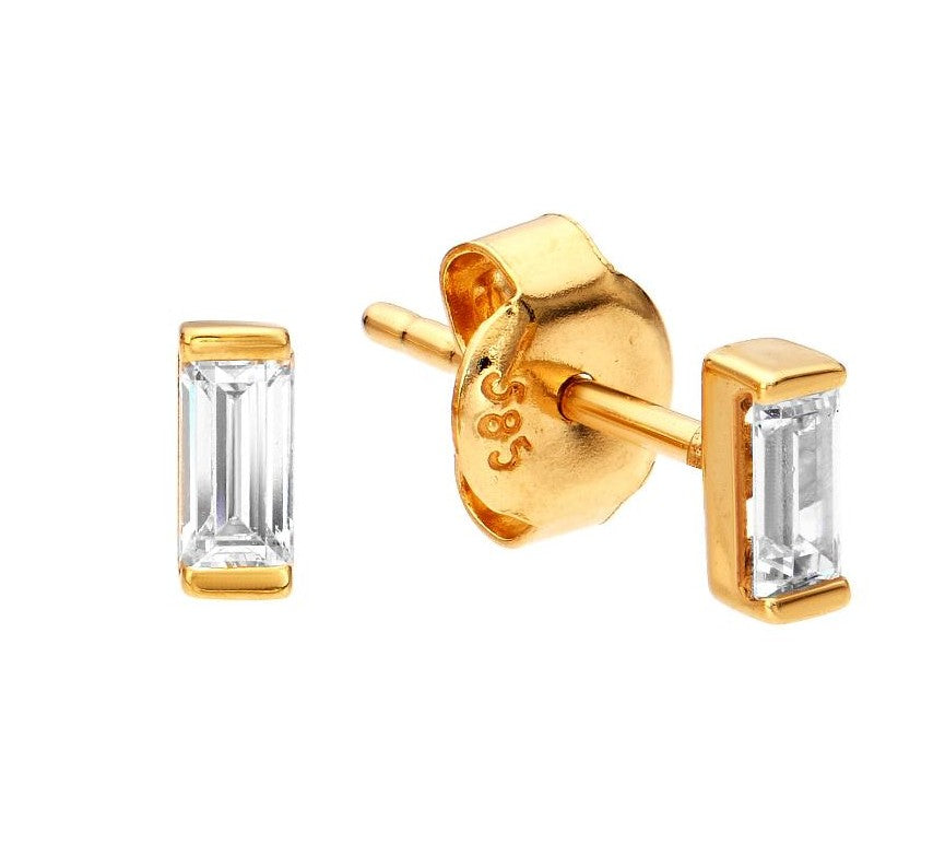 Aretes minimalistas de oro amarillo de 14 quilates con diseño de mal de ojo