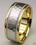 Hammered Finish Two Tone Gold Wedding Bands