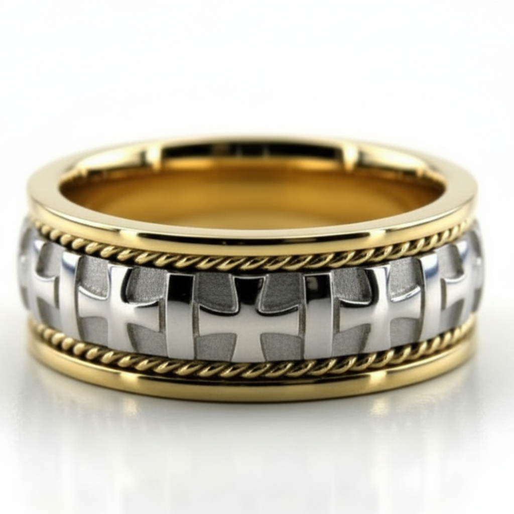 Two Tone Gold Handmade Mens Wedding Bands