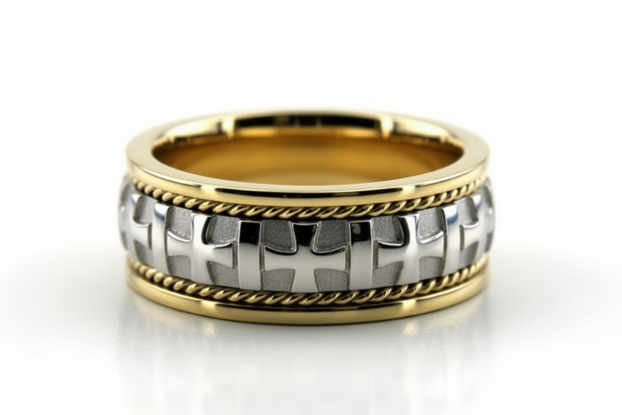 Two Tone Gold Handmade Mens Wedding Bands