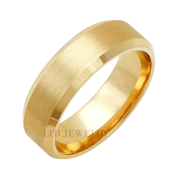 10K Gold Mens Wedding Rings, Beveled Edge Mens Wedding Bands